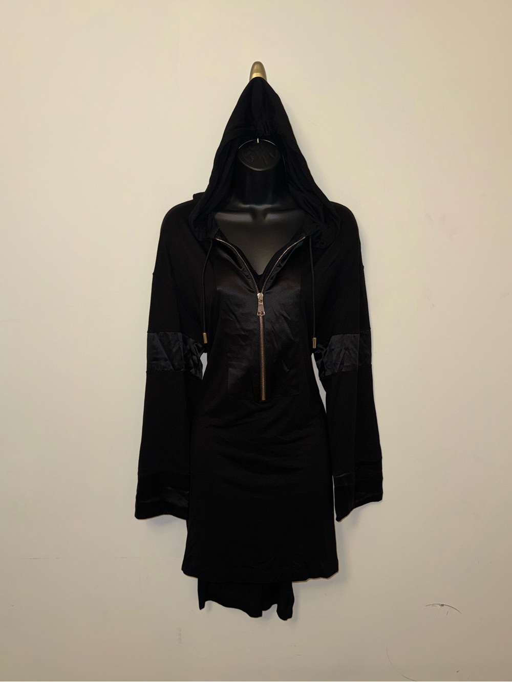 Givenchy Archive Black Hooded Tunic with Silk Panels (Riccardo Tisci)